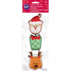 3 Piece Metal Cookie Cutter Set Santa Present