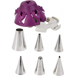 Wilton Cake Piping Tip Set with Silicone Stand, Purple, 7 Pieces