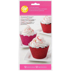 WILTON CUPCAKE WRAPPERS GLITTER RED & PINK PK/24