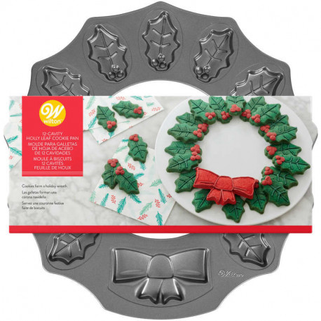 Non-Stick Holly Wreath Shaped Cookie Pan, 12-Cavity