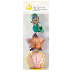 WILTON COOKIE CUTTERS MERMAID/SARFISH/ CLAM SHELL SET/3
