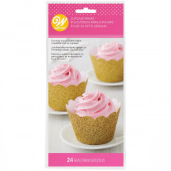 WILTON CUPCAKE WRAPPERS GLITTER GOLD PK/24